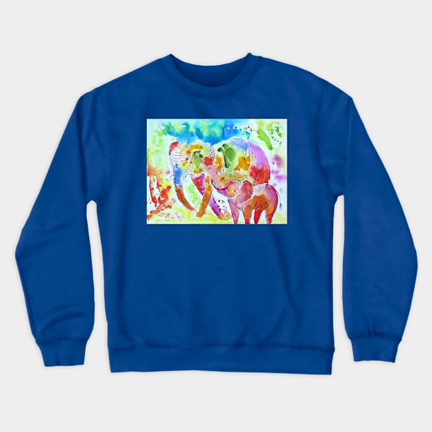 Colourful Mother and Baby Elephant Crewneck Sweatshirt by Casimirasquirkyart